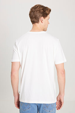 Regular Fit Normal Kesim Bisiklet Yaka %100 Pamuk Kırık Beyaz Tişört - Off White-W241539102 (görsel 6)