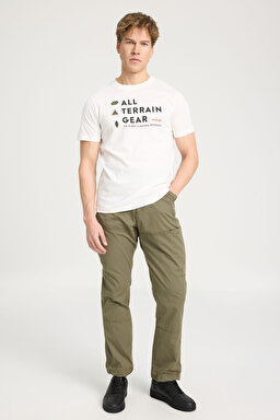 Regular Fit Normal Kesim Bisiklet Yaka %100 Pamuk Kırık Beyaz Tişört - Off White-W241545102 (görsel 3)