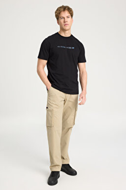 Regular Fit Normal Kesim Bisiklet Yaka %100 Pamuk Siyah Tişört - Black-W241546001 (görsel 4)