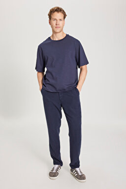 Regular Fit Normal Kesim Bisiklet Yaka %100 Pamuk Lacivert Tişört - Navy-W241556410 (görsel 3)