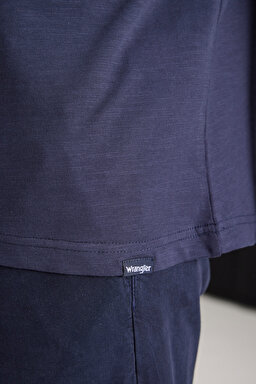 Regular Fit Normal Kesim Bisiklet Yaka %100 Pamuk Lacivert Tişört - Navy-W241556410 (görsel 4)