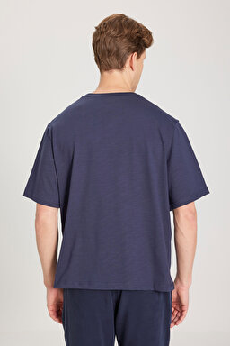 Regular Fit Normal Kesim Bisiklet Yaka %100 Pamuk Lacivert Tişört - Navy-W241556410 (görsel 5)