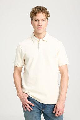 Regular Fit Normal Kesim Polo Yaka Ekru Tişört - Ecru-W241557104
