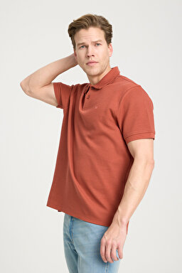 Regular Fit Normal Kesim Polo Yaka Kiremit Rengi Tişört - Brick-W241557222 (görsel 2)
