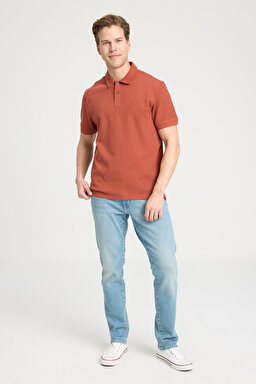 Regular Fit Normal Kesim Polo Yaka Kiremit Rengi Tişört - Brick-W241557222 (görsel 3)