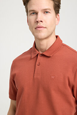 Regular Fit Normal Kesim Polo Yaka Kiremit Rengi Tişört - Brick-W241557222 (görsel 4)