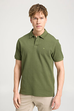 Regular Fit Normal Kesim Polo Yaka Zeytin Yeşili Tişört - Olive-W241557308