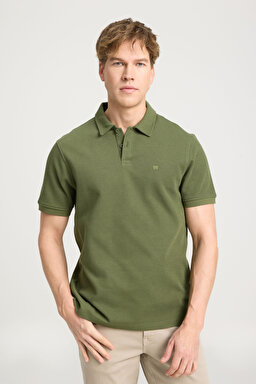 Regular Fit Normal Kesim Polo Yaka Zeytin Yeşili Tişört - Olive-W241557308 (görsel 2)