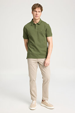 Regular Fit Normal Kesim Polo Yaka Zeytin Yeşili Tişört - Olive-W241557308 (görsel 3)