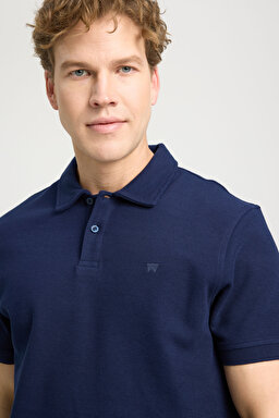 Regular Fit Normal Kesim Polo Yaka Lacivert Tişört - Navy-W241557410 (görsel 4)