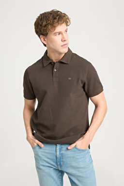 Regular Fit Normal Kesim Polo Yaka Haki Tişört - Khaki-W241557801