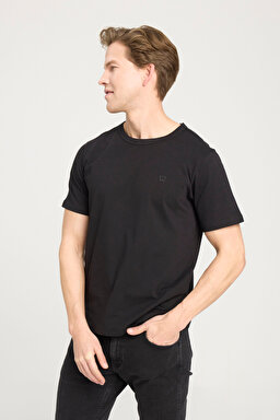 Regular Fit Normal Kesim Bisiklet Yaka %100 Pamuk Siyah Tişört - Black-W241575001 (görsel 2)