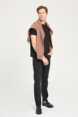 Regular Fit Normal Kesim Bisiklet Yaka %100 Pamuk Siyah Tişört - Black-W241575001 (görsel 3)