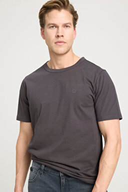 Regular Fit Normal Kesim Bisiklet Yaka %100 Pamuk Antrasit Tişört - Anthracite-W241575003