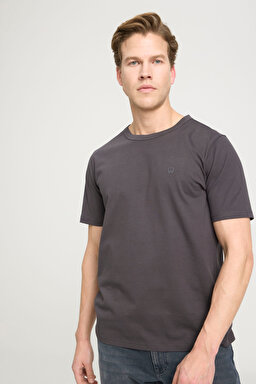 Regular Fit Normal Kesim Bisiklet Yaka %100 Pamuk Antrasit Tişört - Anthracite-W241575003 (görsel 2)