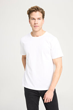Regular Fit Normal Kesim Bisiklet Yaka %100 Pamuk Ekru Tişört - Ecru-W241575104