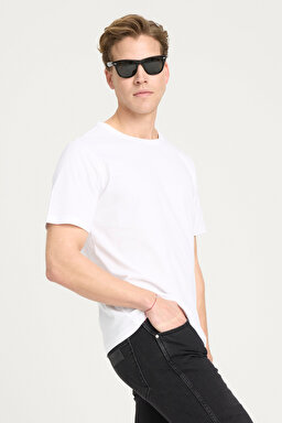 Regular Fit Normal Kesim Bisiklet Yaka %100 Pamuk Ekru Tişört - Ecru-W241575104 (görsel 2)