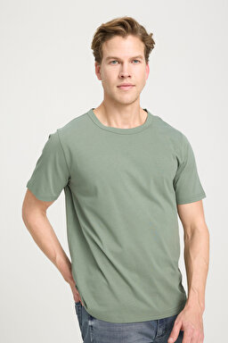 Regular Fit Normal Kesim Bisiklet Yaka %100 Pamuk Zeytin Yeşili Tişört - Dusty Olive-W241575275
