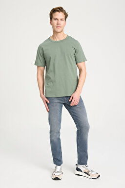 Regular Fit Normal Kesim Bisiklet Yaka %100 Pamuk Zeytin Yeşili Tişört - Dusty Olive-W241575275 (görsel 3)