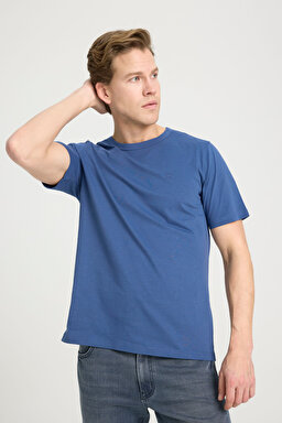 Regular Fit Normal Kesim Bisiklet Yaka %100 Pamuk Lacivert Tişört - Navy-W241575410 (görsel 2)