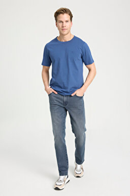 Regular Fit Normal Kesim Bisiklet Yaka %100 Pamuk Lacivert Tişört - Navy-W241575410 (görsel 3)
