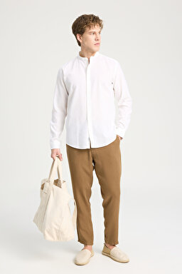Relaxed Fit Geniş Kesim Hakim Yaka Beyaz Gömlek - White-W241577100 (görsel 3)