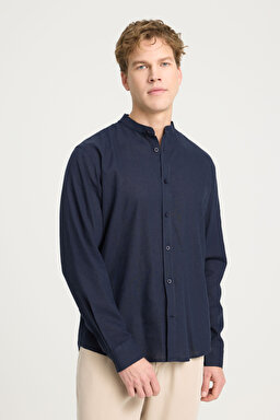 Relaxed Fit Geniş Kesim Hakim Yaka Lacivert Gömlek - Navy-W241577410