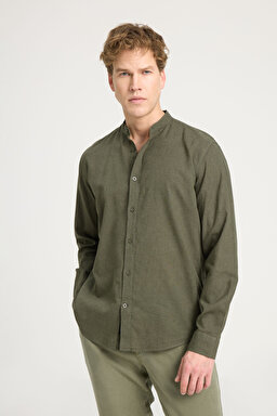 Relaxed Fit Geniş Kesim Hakim Yaka Haki Gömlek - Khaki-W241577801
