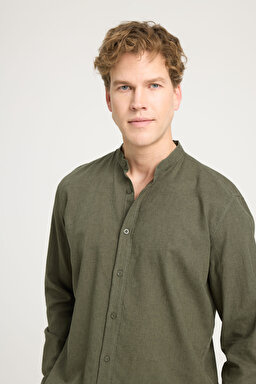 Relaxed Fit Geniş Kesim Hakim Yaka Haki Gömlek - Khaki-W241577801 (görsel 2)