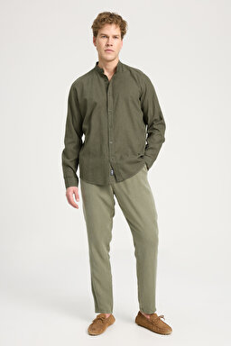 Relaxed Fit Geniş Kesim Hakim Yaka Haki Gömlek - Khaki-W241577801 (görsel 3)