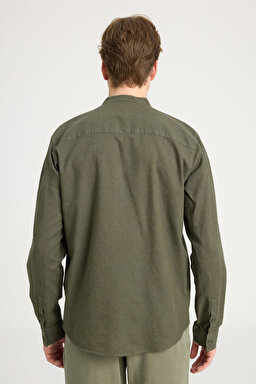 Relaxed Fit Geniş Kesim Hakim Yaka Haki Gömlek - Khaki-W241577801 (görsel 5)