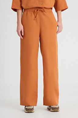 Loose Fit Rahat Kesim Normal Bel Geniş Paça Kahverengi Pantolon - Brown-W241596220 (görsel 4)