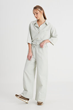 Loose Fit Geniş Kesim Normal Bel Geniş Paça Mint Yeşili Pantolon - Mint Green-W241596303 (görsel 2)