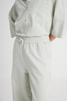 Loose Fit Geniş Kesim Normal Bel Geniş Paça Mint Yeşili Pantolon - Mint Green-W241596303 (görsel 4)