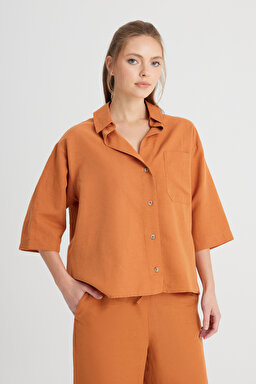 Relaxed Fit Geniş Kesim Kısa Kollu Kahverengi Gömlek - Brown-W241597220