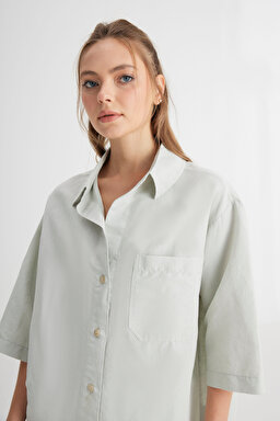 Relaxed Fit Geniş Kesim Kısa Kollu Mint Yeşili Gömlek - Mint Green-W241597303 (görsel 4)