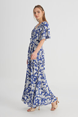 Loose Fit Rahat Kesim V Yaka Lacivert Elbise - Navy-W241598410 (görsel 2)