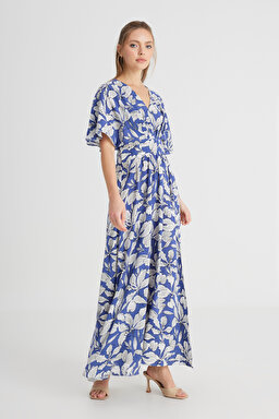 Loose Fit Rahat Kesim V Yaka Lacivert Elbise - Navy-W241598410 (görsel 3)