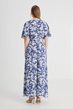 Loose Fit Rahat Kesim V Yaka Lacivert Elbise - Navy-W241598410 (görsel 5)