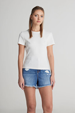 Slim Fit Dar Kesim Bisiklet Yaka Beyaz Tişört - White-W241600100 (görsel 2)