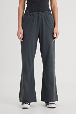 Loose Fit Rahat Kesim Yüksek Bel Geniş Paça %100 Pamuk Antrasit Sweatpant Eşofman - Anthracite-W241602003 (görsel 4)