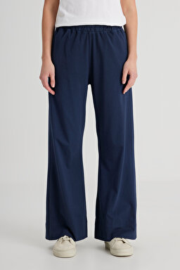 Loose Fit Rahat Kesim Yüksek Bel Geniş Paça %100 Pamuk Lacivert Sweatpant Eşofman - Navy-W241602410 (görsel 4)