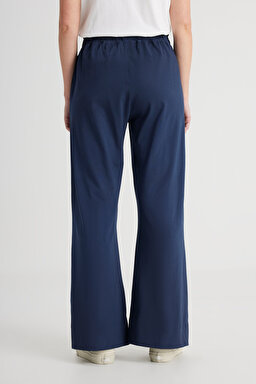 Loose Fit Rahat Kesim Yüksek Bel Geniş Paça %100 Pamuk Lacivert Sweatpant Eşofman - Navy-W241602410 (görsel 5)