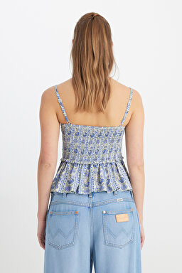 Regular Fit Normal Kesim Kalp Yaka Mavi Bluz - Blue-W241605400 (görsel 6)
