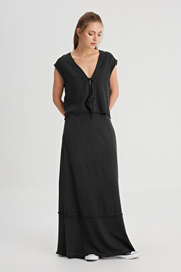 Regular Fit Normal Kesim Bisiklet Yaka Siyah Yelek - Black-W241611001 (görsel 3)