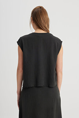Regular Fit Normal Kesim Bisiklet Yaka Siyah Yelek - Black-W241611001 (görsel 6)