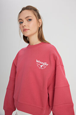 Relaxed Fit Geniş Kesim Bisiklet Yaka %100 Pamuk Bordo Sweatshirt - Wine-W241614810 (görsel 2)