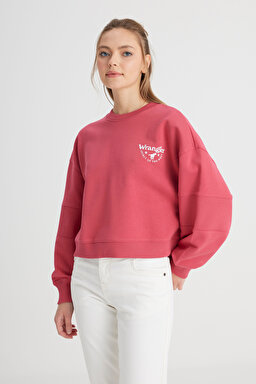 Relaxed Fit Geniş Kesim Bisiklet Yaka %100 Pamuk Bordo Sweatshirt - Wine-W241614810 (görsel 4)