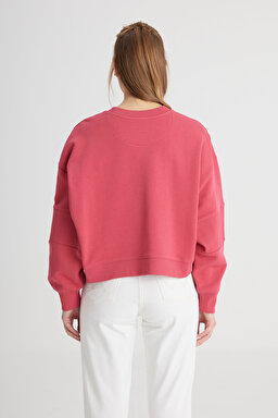 Relaxed Fit Geniş Kesim Bisiklet Yaka %100 Pamuk Bordo Sweatshirt - Wine-W241614810 (görsel 5)