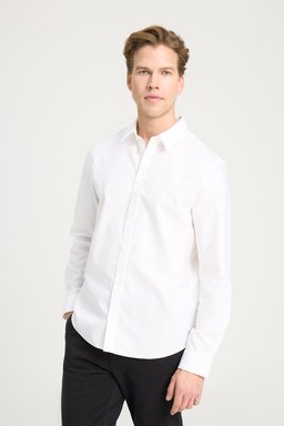Non-iron Regular Fit Normal Kesim %100 Pamuk Beyaz Gömlek - White-W241631100 (görsel 3)